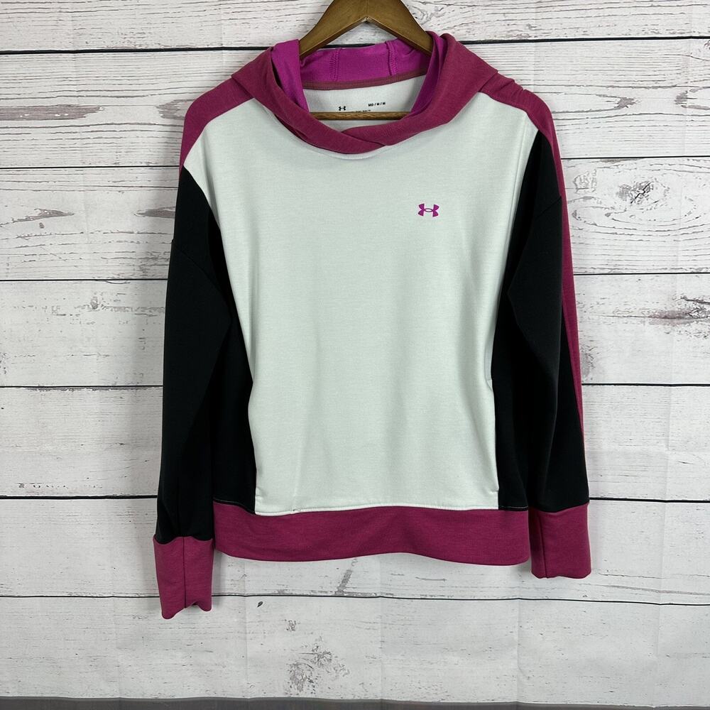Under‎ Armour Sweatshirt Womens Medium Pink Rival Color Block Terry Stretch